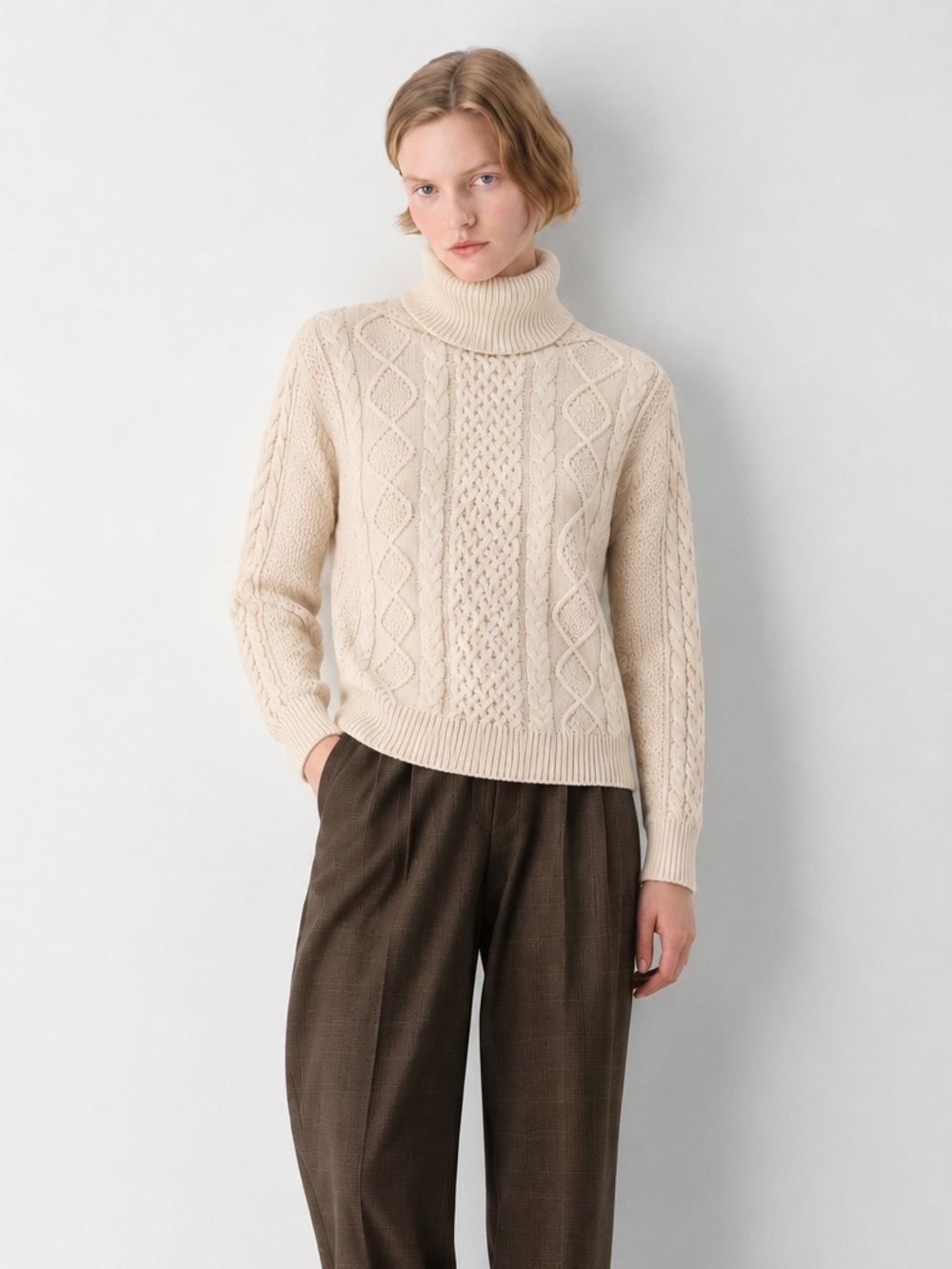 Aritzia Babaton Wool Cashmere Cable Knit Turtleneck Sweater, Size XS